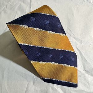 Brooks Brothers Makers Tie Silk Gold Blue Striped Repp 3.75"x 58" USA Vintage